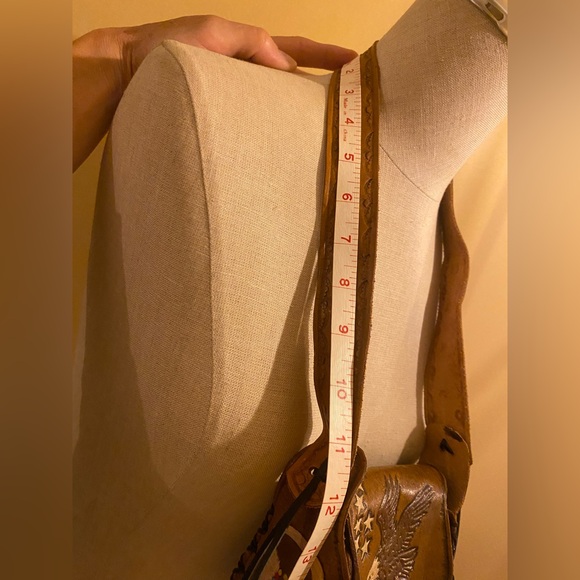 Leather tooled Bag w an American Eagle Stars Roses & feathers and shells - Picture 10 of 15